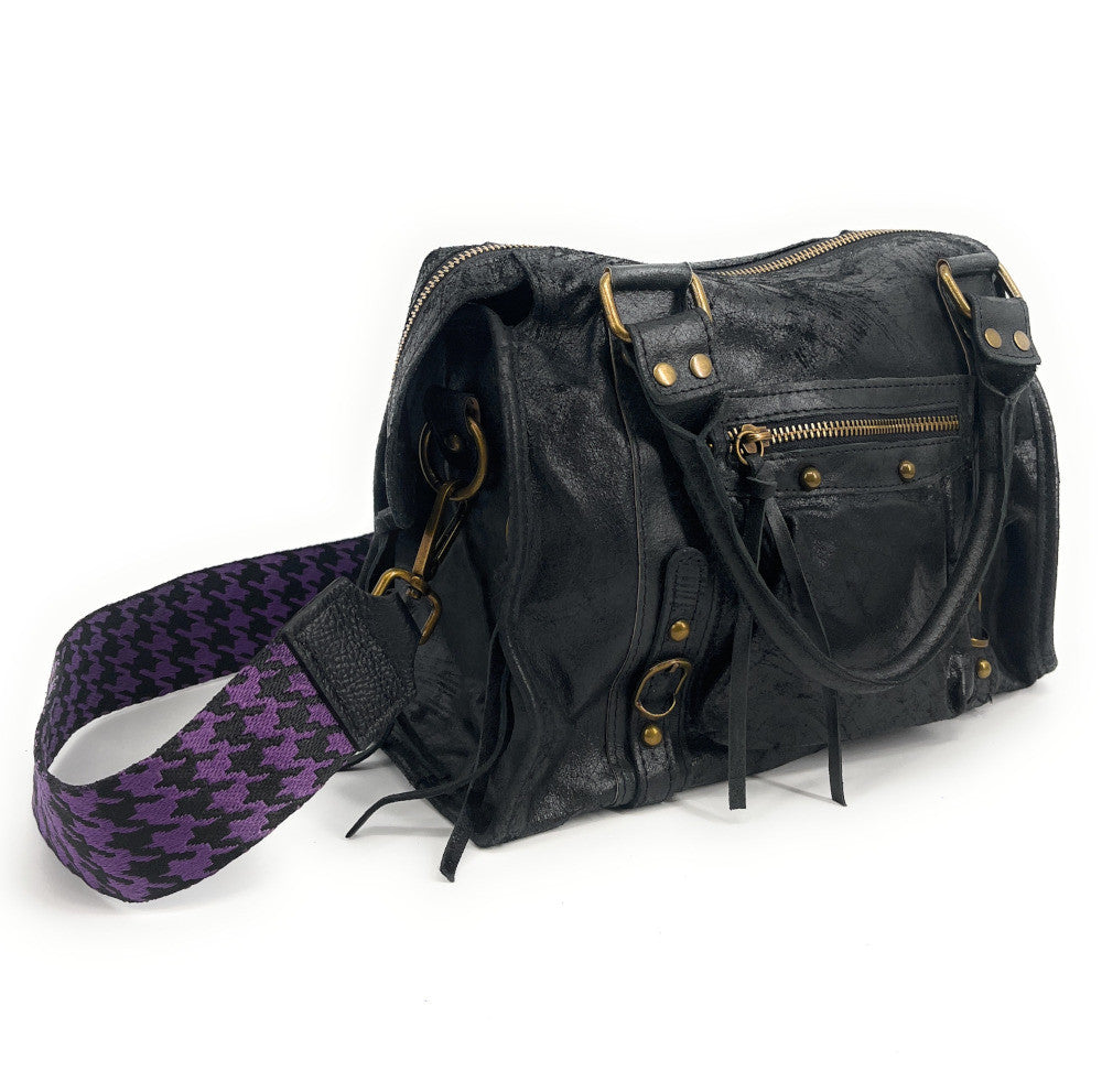 Bandoulière amovible pour sac à main PIED DE POULE laiton Noir