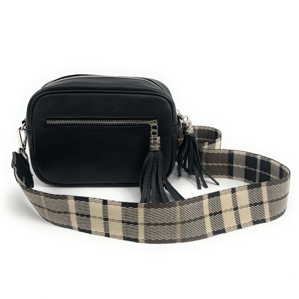 Bandoulière amovible pour sac à main TARTAN argenté Noir