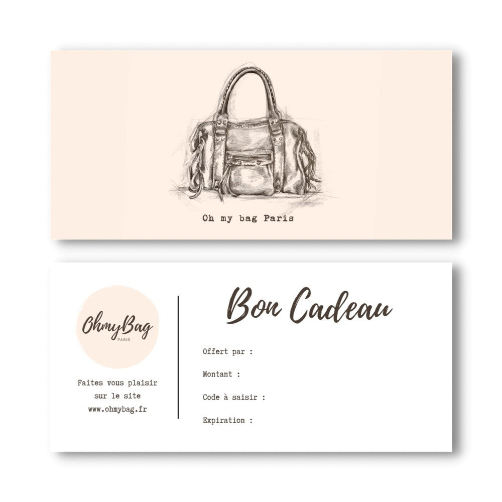 CARTE CADEAU OH MY BAG : valeur du bon de 20 à 300 €uros montant du bon cadeau 150 €