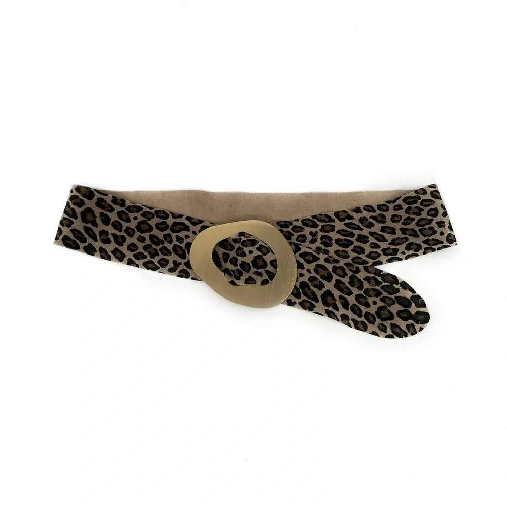 Ceinture en croûte de cuir imprimé et métal brossé NIKI E.L. LEO Ocelot