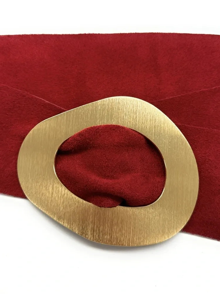 Ceinture en croûte de cuir italien et métal brossé NIKI Rouge intense