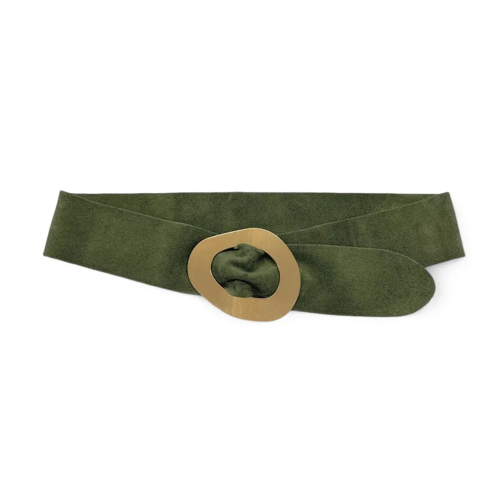 Ceinture en croûte de cuir italien et métal brossé NIKI Vert olive