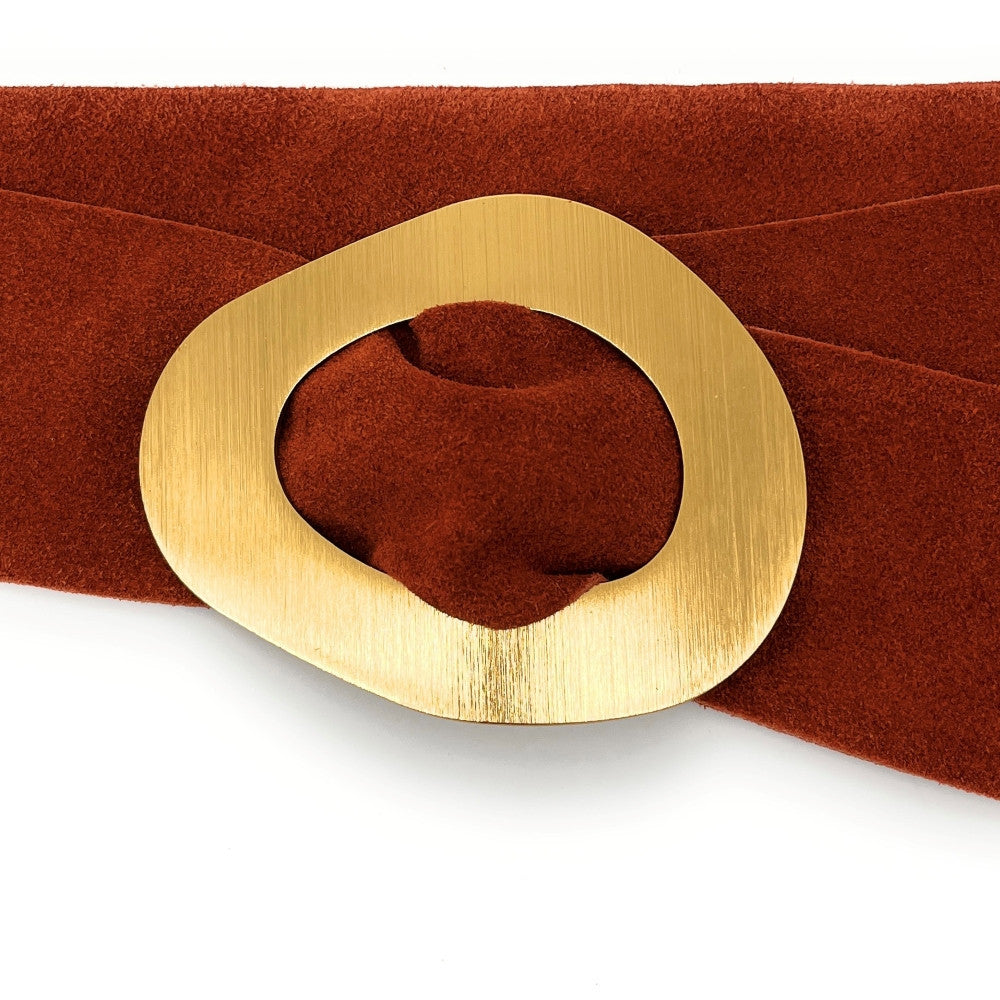 Ceinture en croûte de cuir italien et métal brossé NIKI Rouge brique