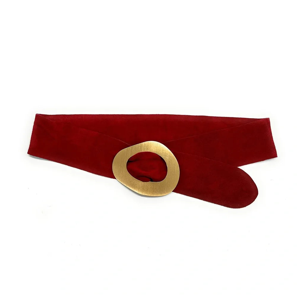 Ceinture en croûte de cuir italien et métal brossé NIKI Rouge intense