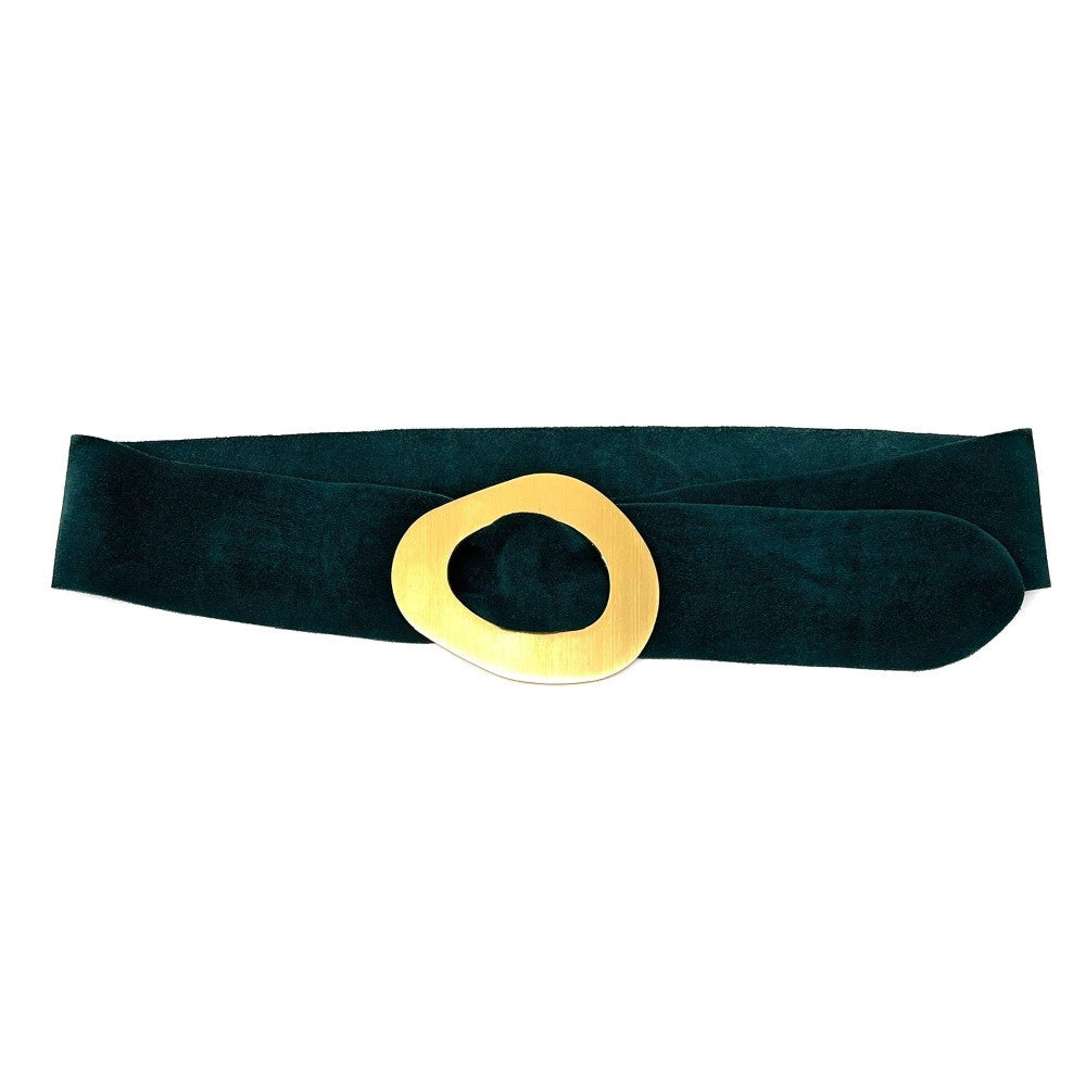 Ceinture en croûte de cuir italien et métal brossé NIKI Vert forêt