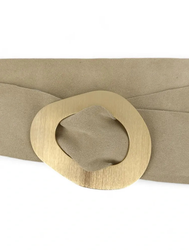 Ceinture en croûte de cuir italien et métal brossé NIKI Taupe clair