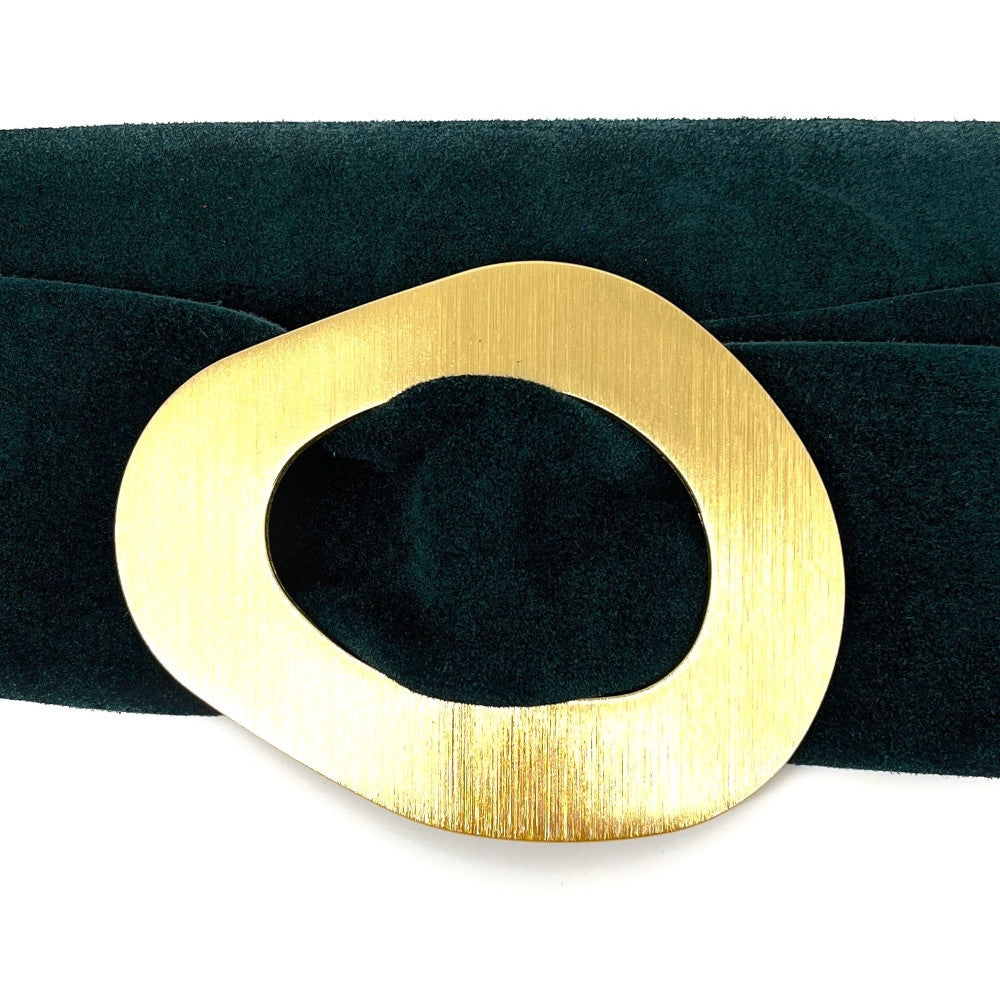 Ceinture en croûte de cuir italien et métal brossé NIKI Vert forêt