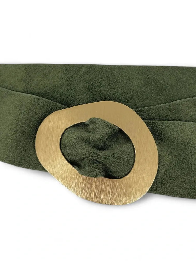 Ceinture en croûte de cuir italien et métal brossé NIKI Vert olive