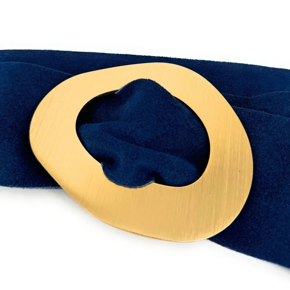 Ceinture en croûte de cuir italien et métal brossé NIKI Bleu