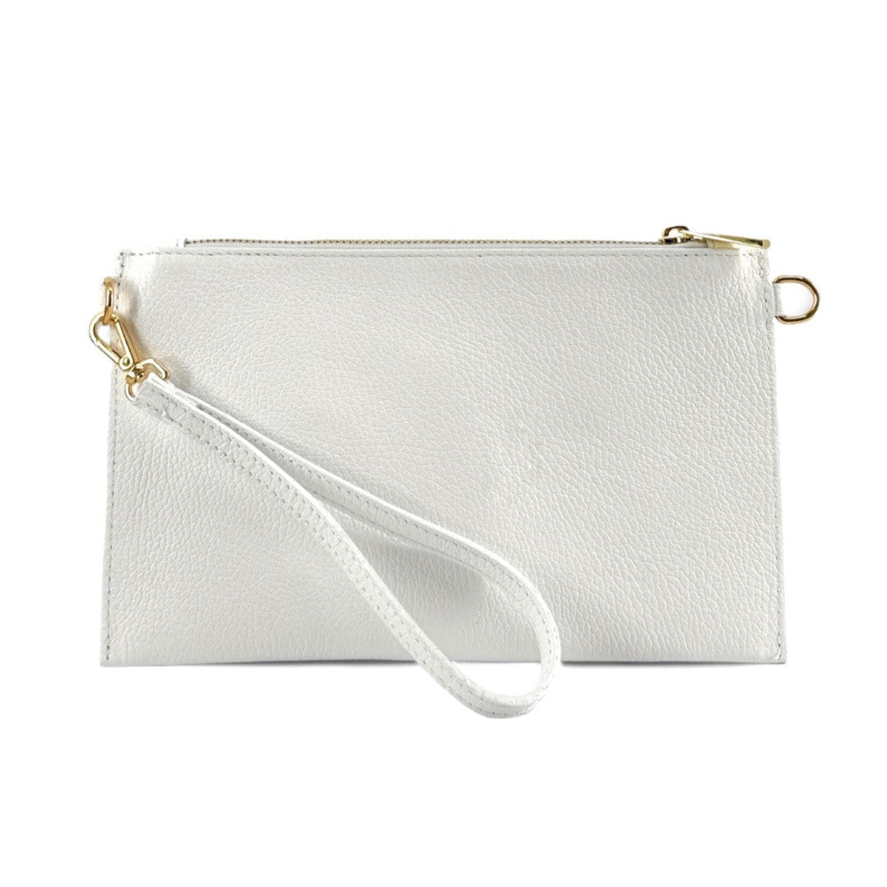 Ensemble sac pochette et porte-cartes en cuir grainé ou irisé TWICE Blanc