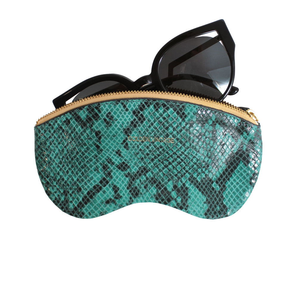 Etui à lunettes en cuir à motif python GOLDEN VINTAGE Serpent vert