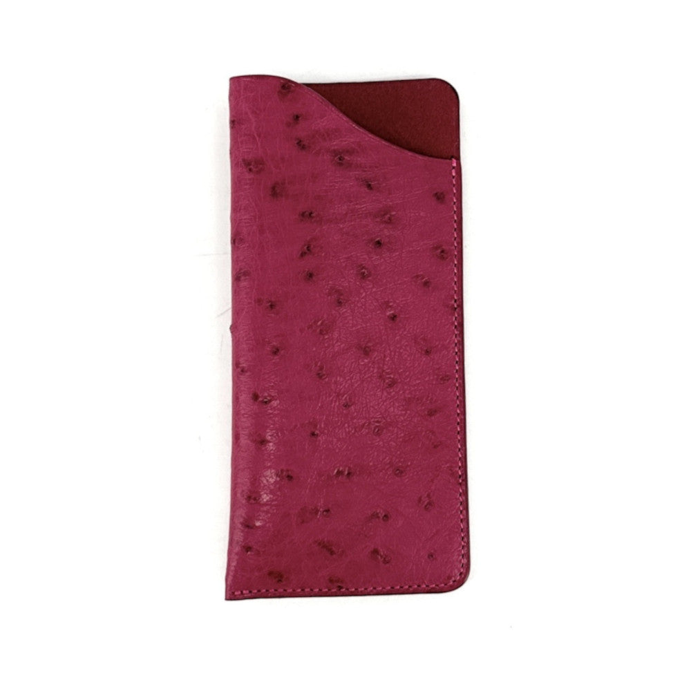 Etui à lunettes en cuir d'autruche édition Haute-couture Fuchsia Rose fuchsia