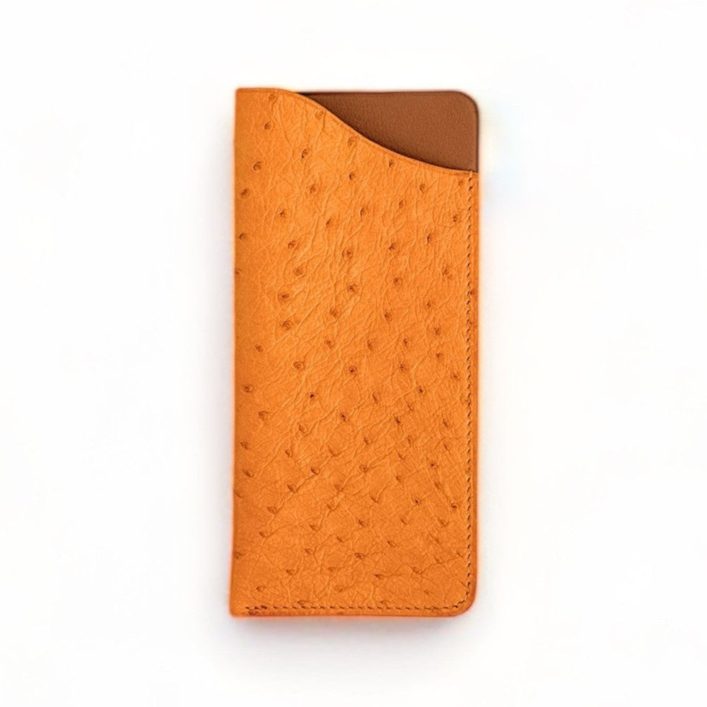 Etui à lunettes en cuir d'autruche édition Haute-couture Orange Orange