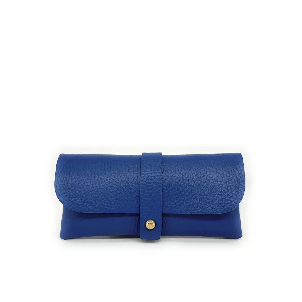 Etui à lunettes en cuir grainé LUMOS Bleu roi