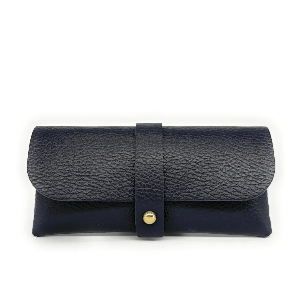 Etui à lunettes en cuir grainé LUMOS Bleu marine