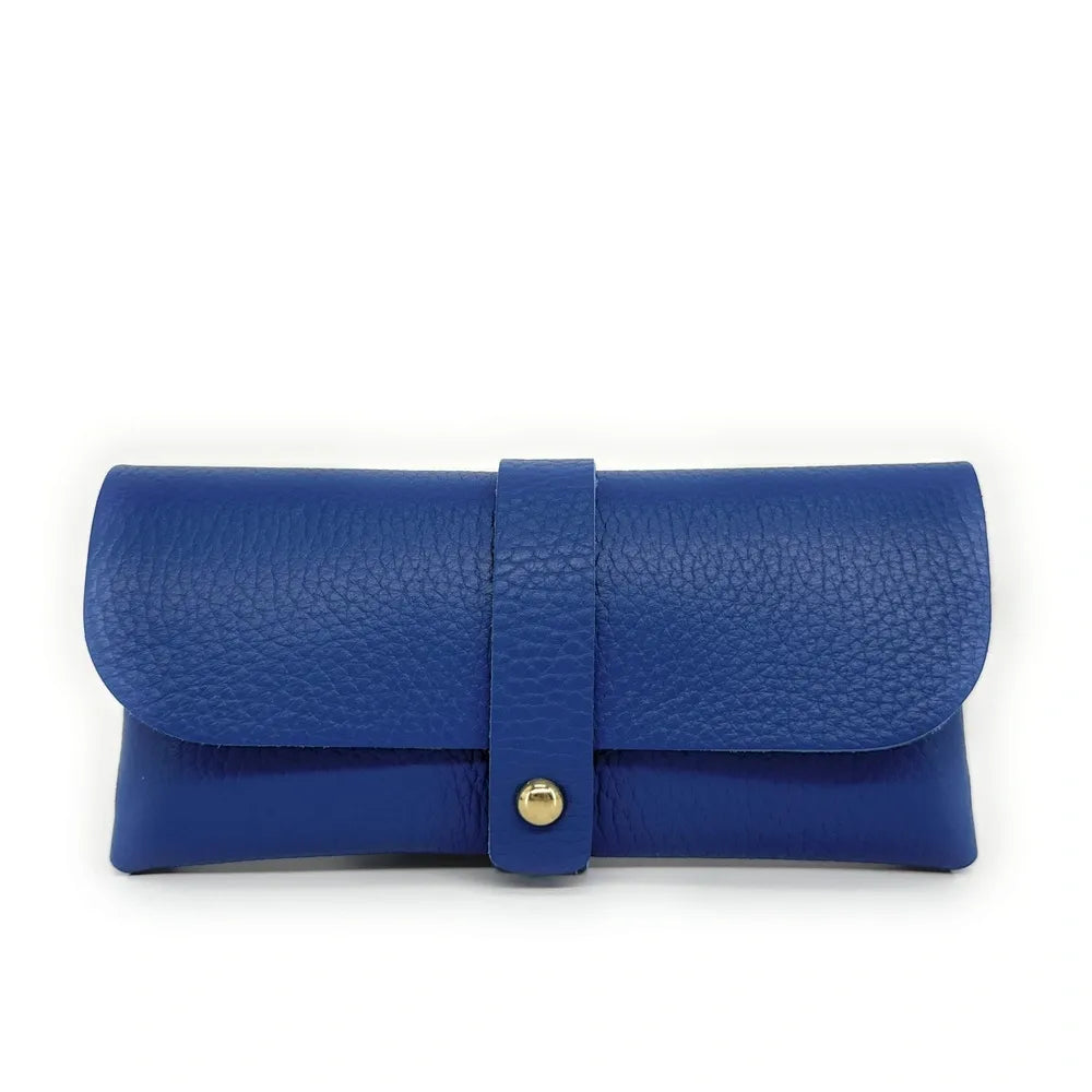 Etui à lunettes en cuir grainé LUMOS Bleu roi