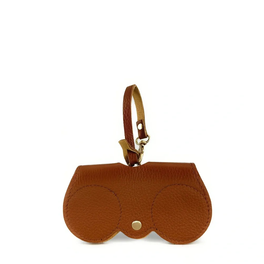 Etui à lunettes en cuir grainé PEANUT Cognac