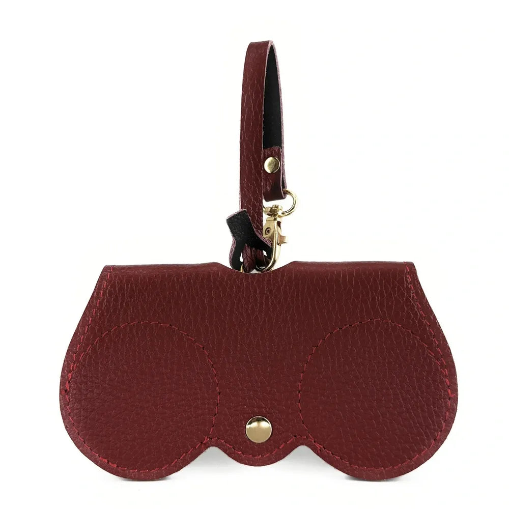 Etui à lunettes en cuir grainé PEANUT Rouge foncé