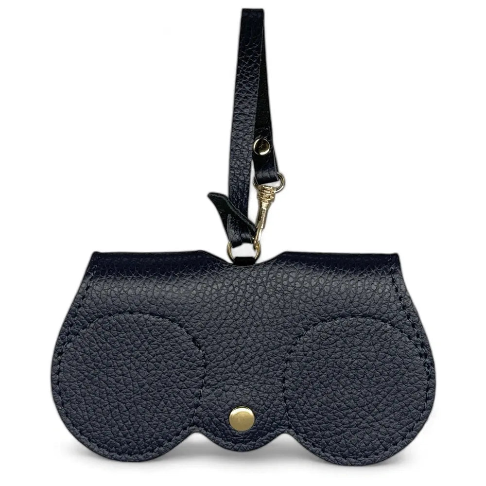 Etui à lunettes en cuir grainé PEANUT Bleu marine