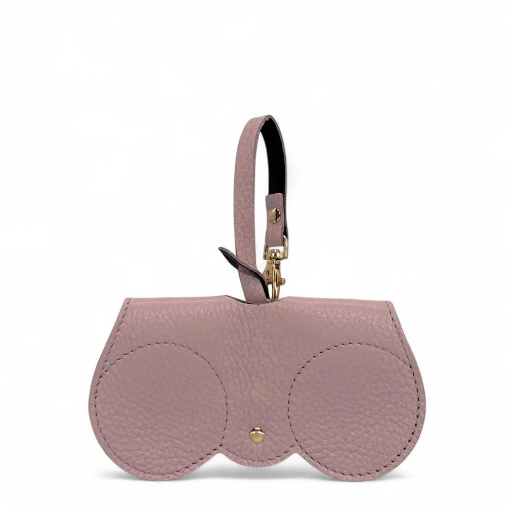 Etui à lunettes en cuir grainé PEANUT Rose poudre