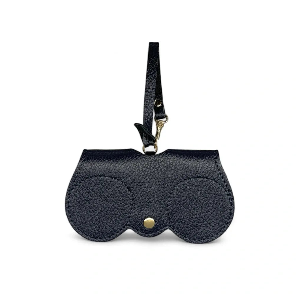 Etui à lunettes en cuir grainé PEANUT Bleu marine