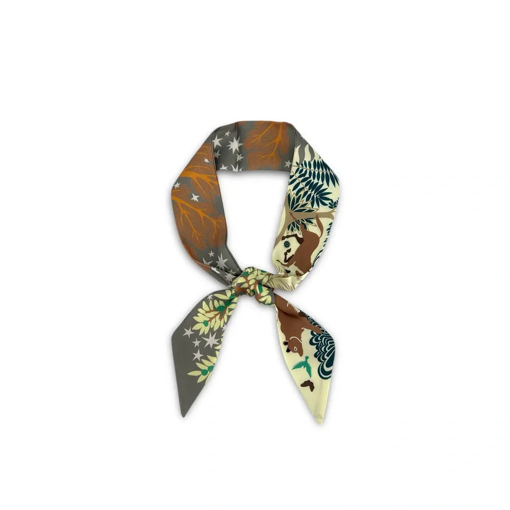 Foulard de sac en tissu satiné NUIT EN FORET Jaune pastel