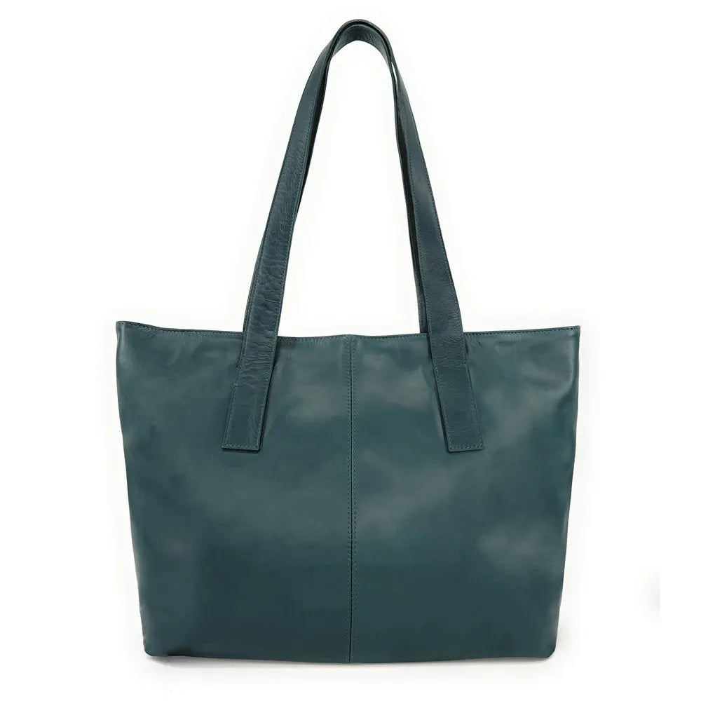 Sac cabas en cuir lisse TESS Bleu vert canard