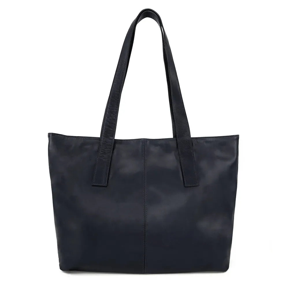 Sac cabas en cuir lisse TESS Bleu marine