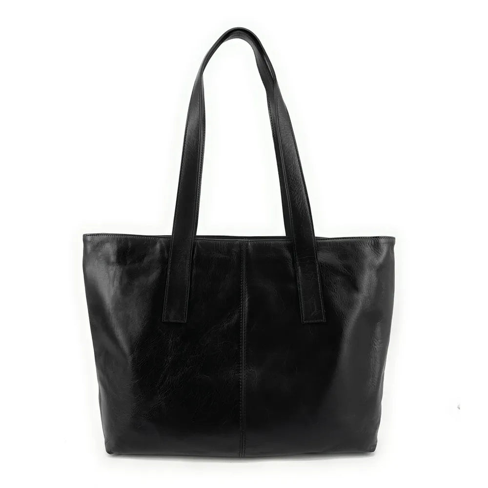 Sac cabas en cuir lisse TESS Noir