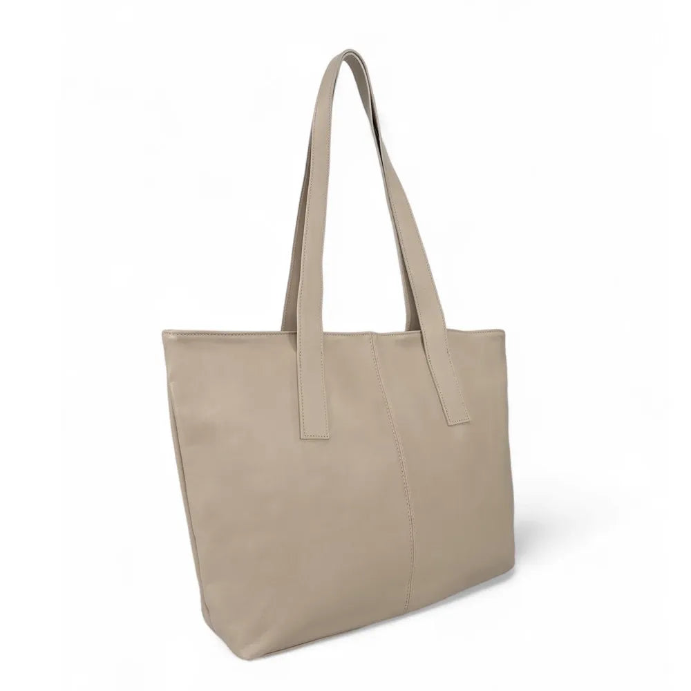 Sac cabas en cuir lisse TESS Taupe clair
