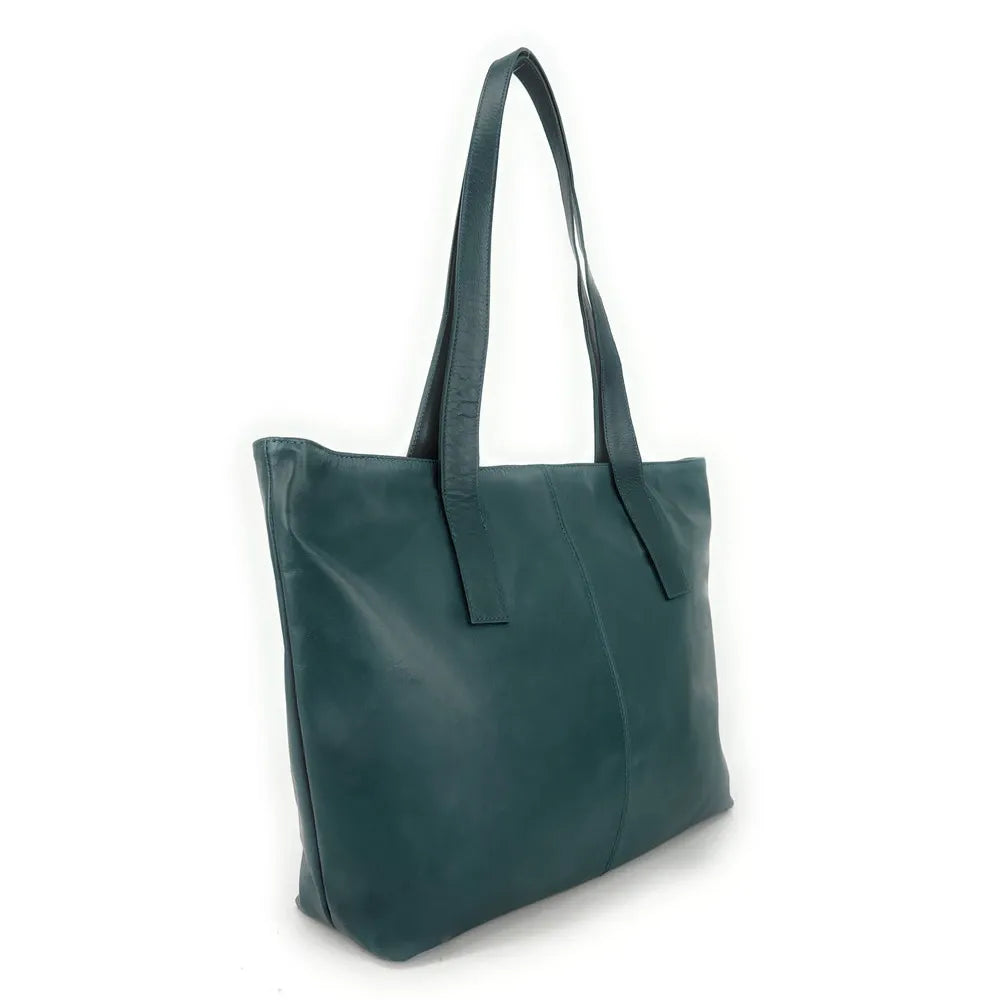 Sac cabas en cuir lisse TESS Bleu vert canard