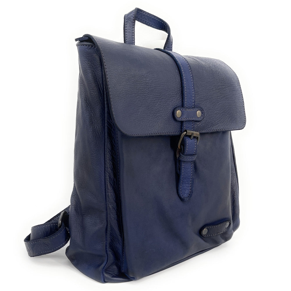 Grand sac à dos en cuir vintage SMITH (mr. & mrs.) Bleu marine