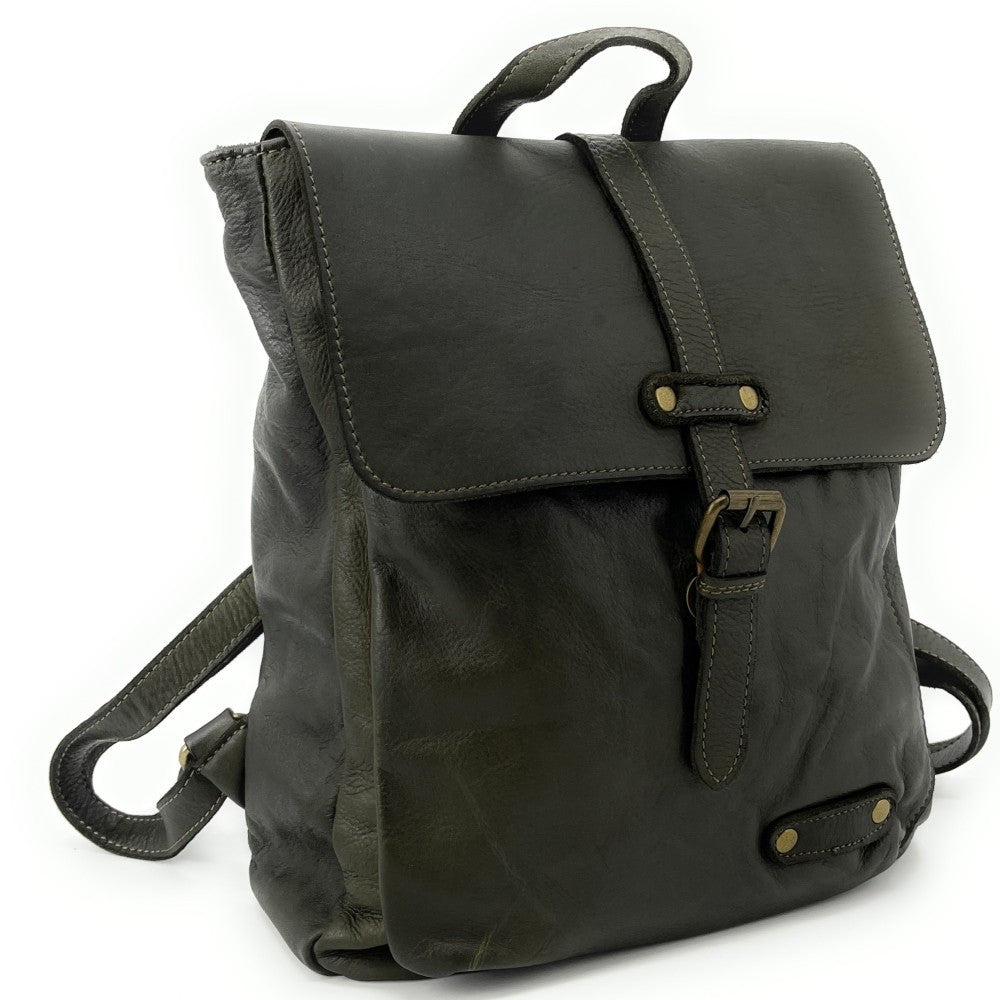 Grand sac à dos en cuir vintage SMITH (mr. & mrs.) Kaki