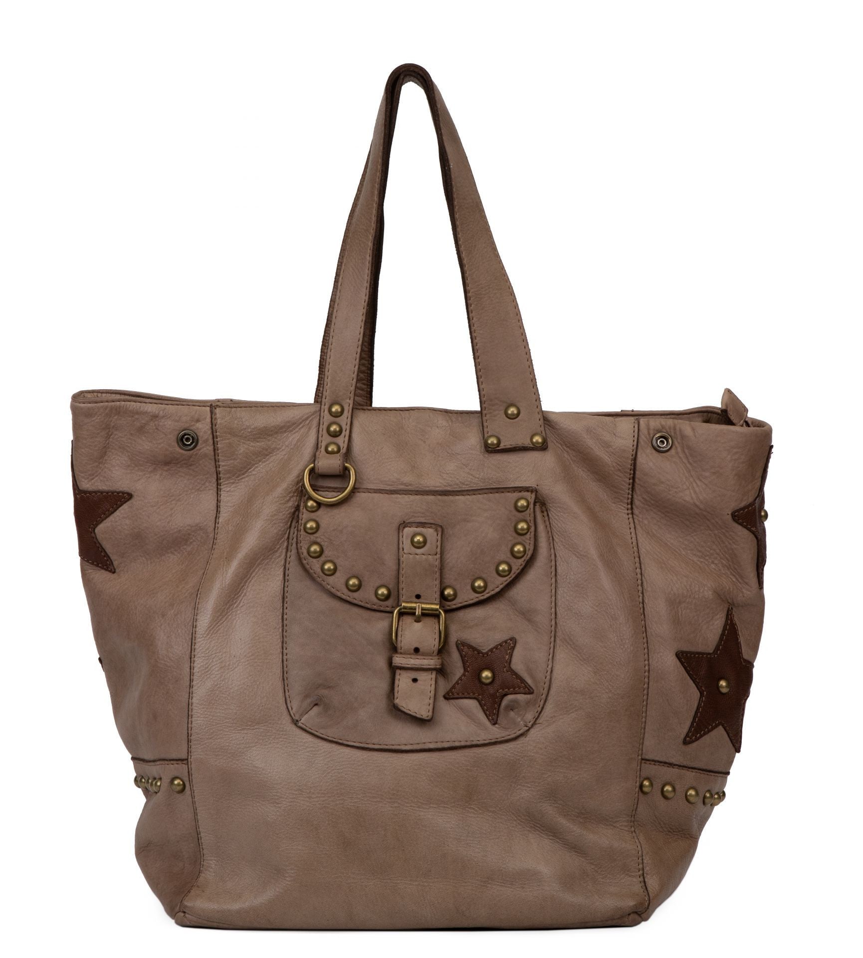 Sac cabas en cuir vintage MISS HOLLY Taupe foncé