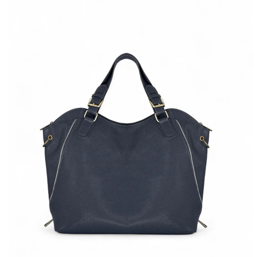 Sac porté épaule en cuir grainé CAMELIA Bleu marine