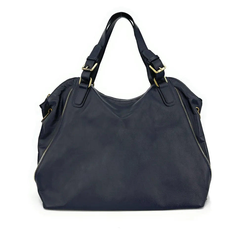 Sac porté épaule en cuir lisse CAMELIA Bleu marine