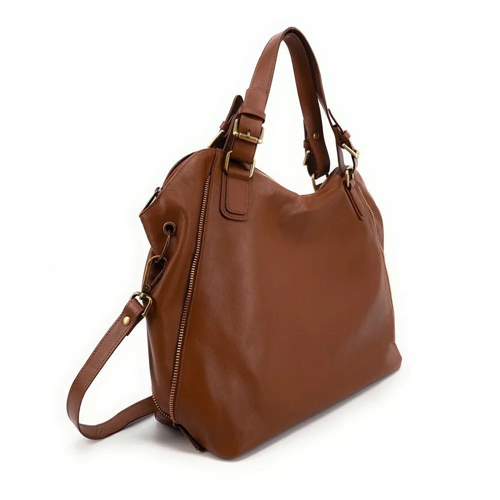 Sac porté épaule en cuir lisse CAMELIA Camel foncé