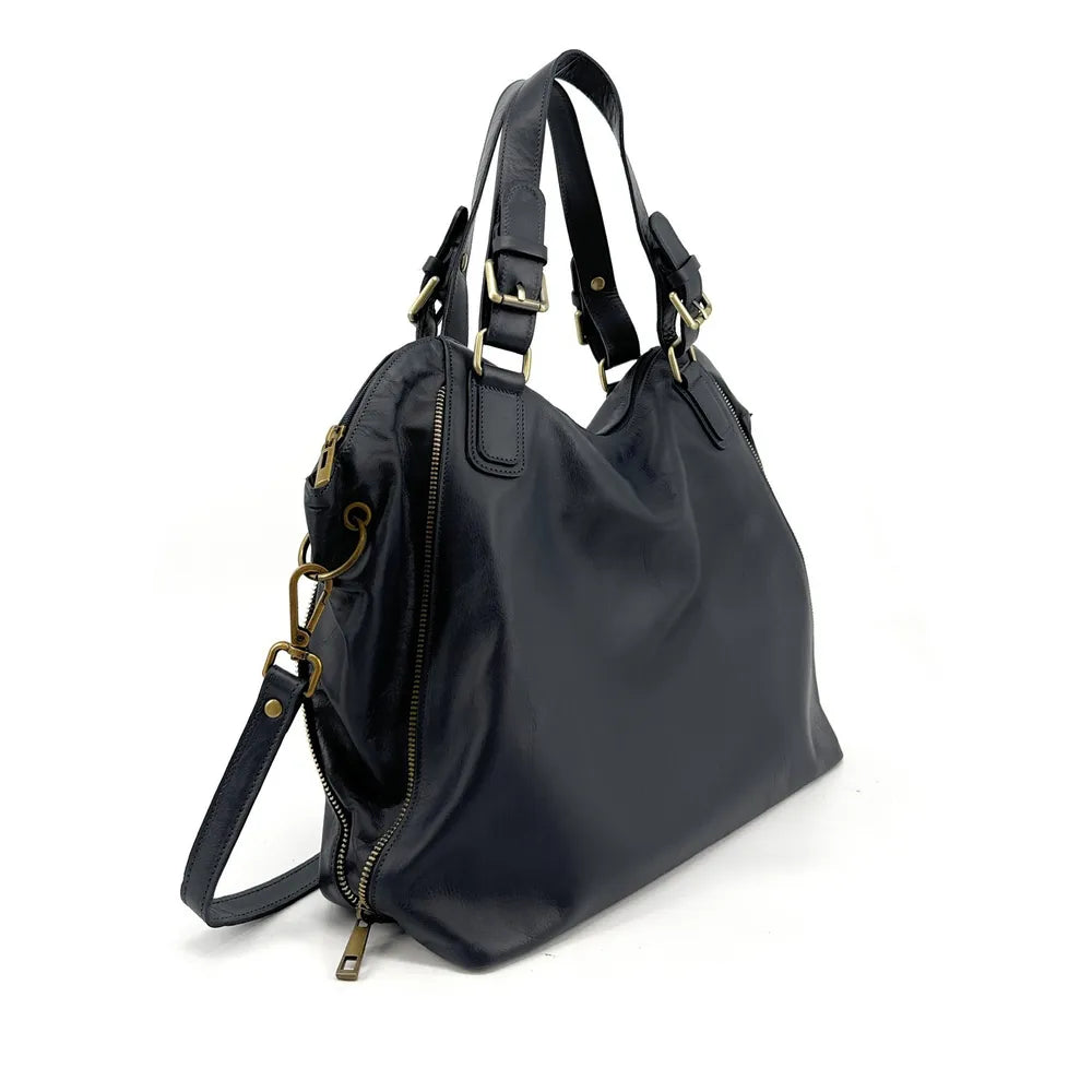 Sac porté épaule en cuir lisse CAMELIA Bleu marine