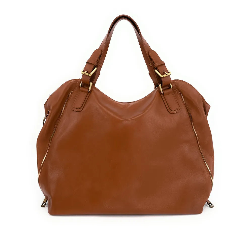 Sac porté épaule en cuir lisse CAMELIA Camel foncé