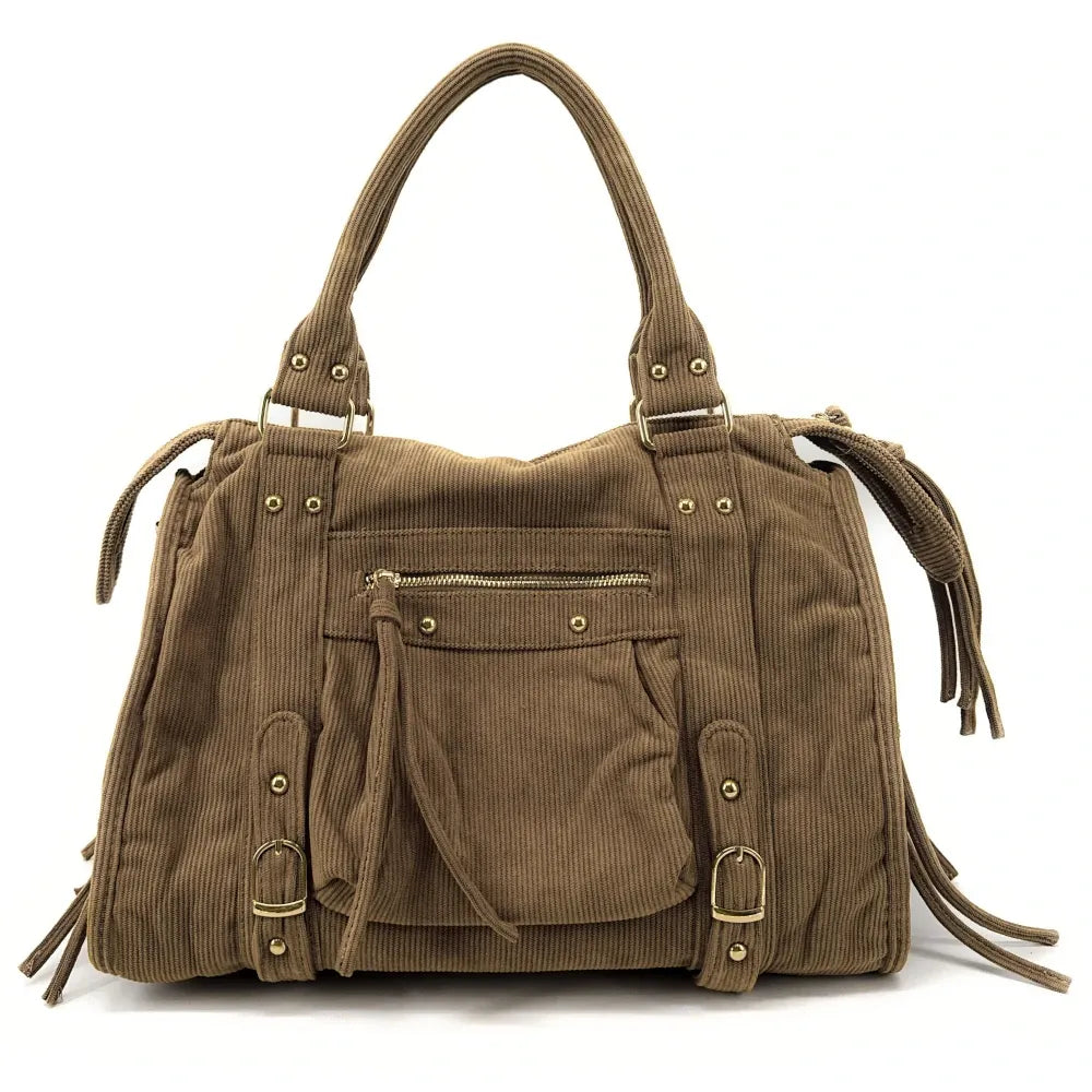 Sac à main en velours côtelé VELVET STORM Taupe foncé