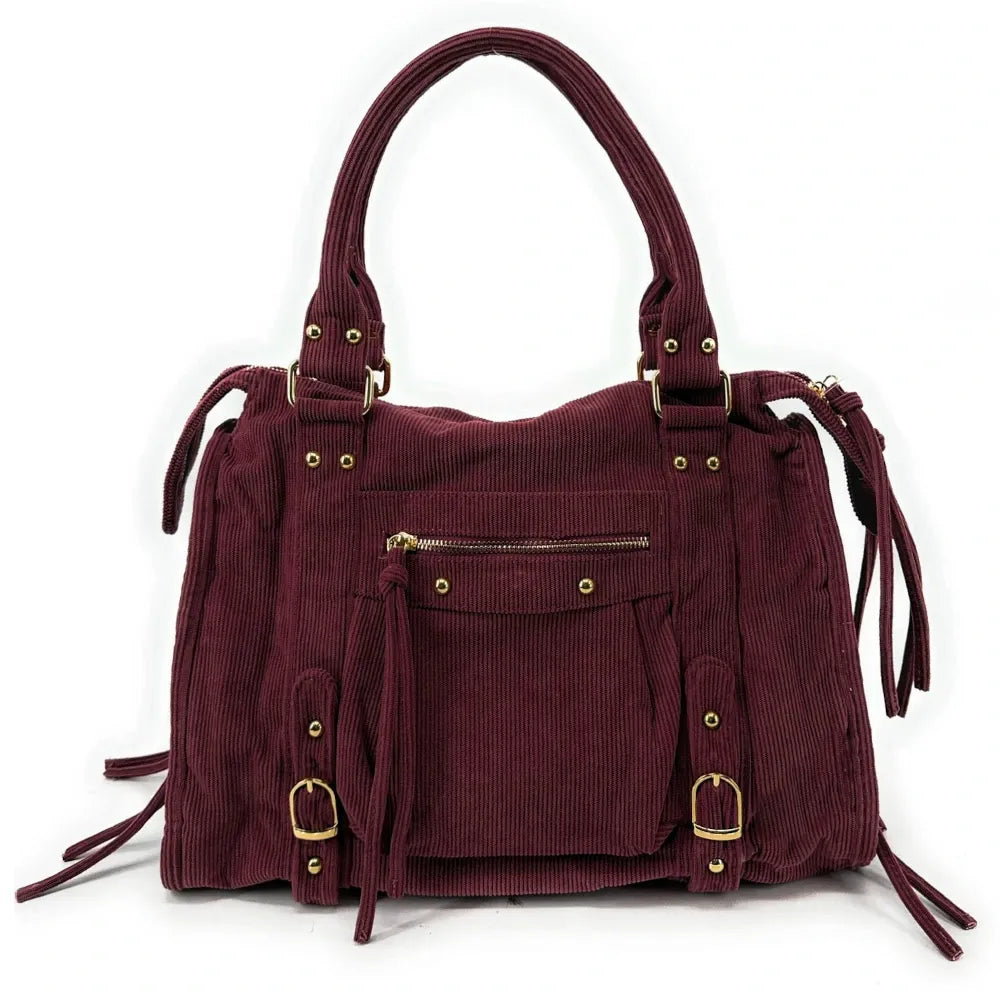 Women's bags Bag main in velours ribbed VELVET STORM Bordeaux