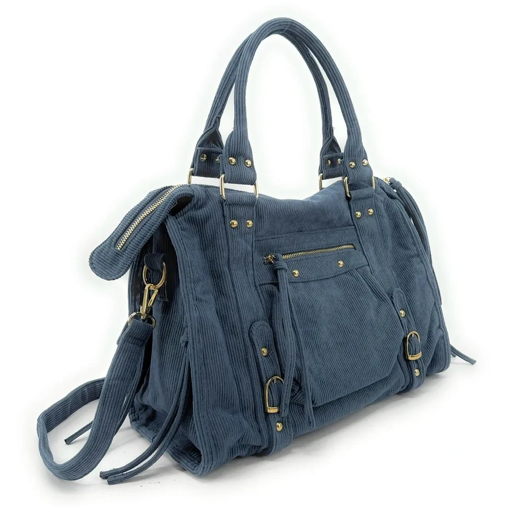 Sac à main en velours côtelé VELVET STORM Bleu denim