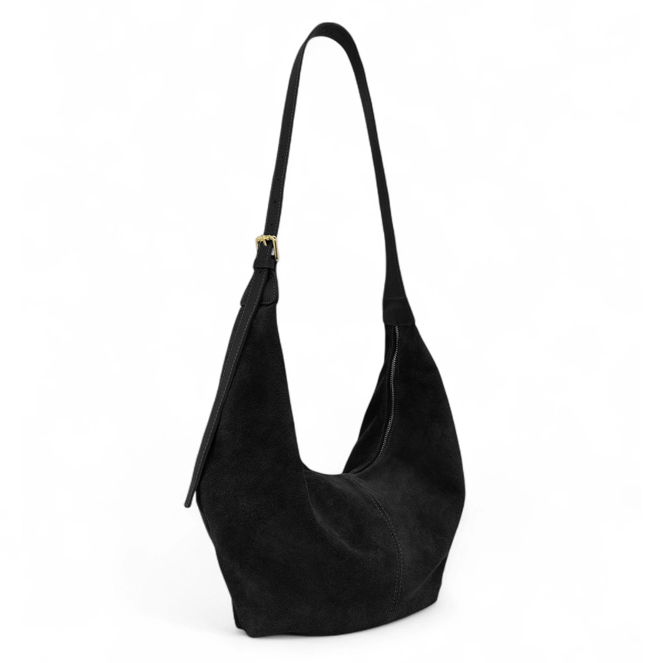 Besace demi-lune en croûte de cuir HERMIONE Noir