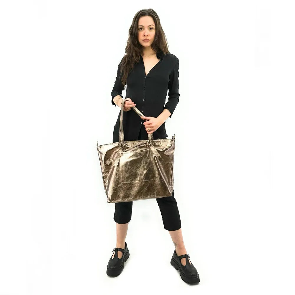 Grand sac cabas en cuir irisé CASSIOPEE Champagne irisé