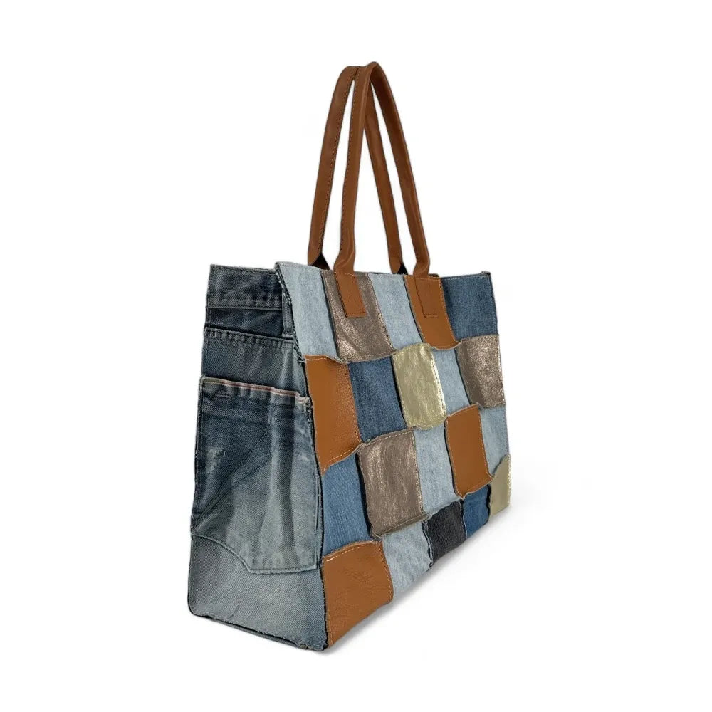 Grand sac cabas en toile et cuir KANTHA Camel