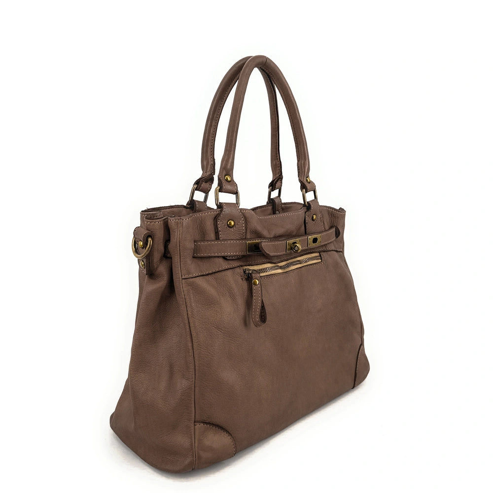 Sac cabas en cuir vintage MISS JEANNE Moka