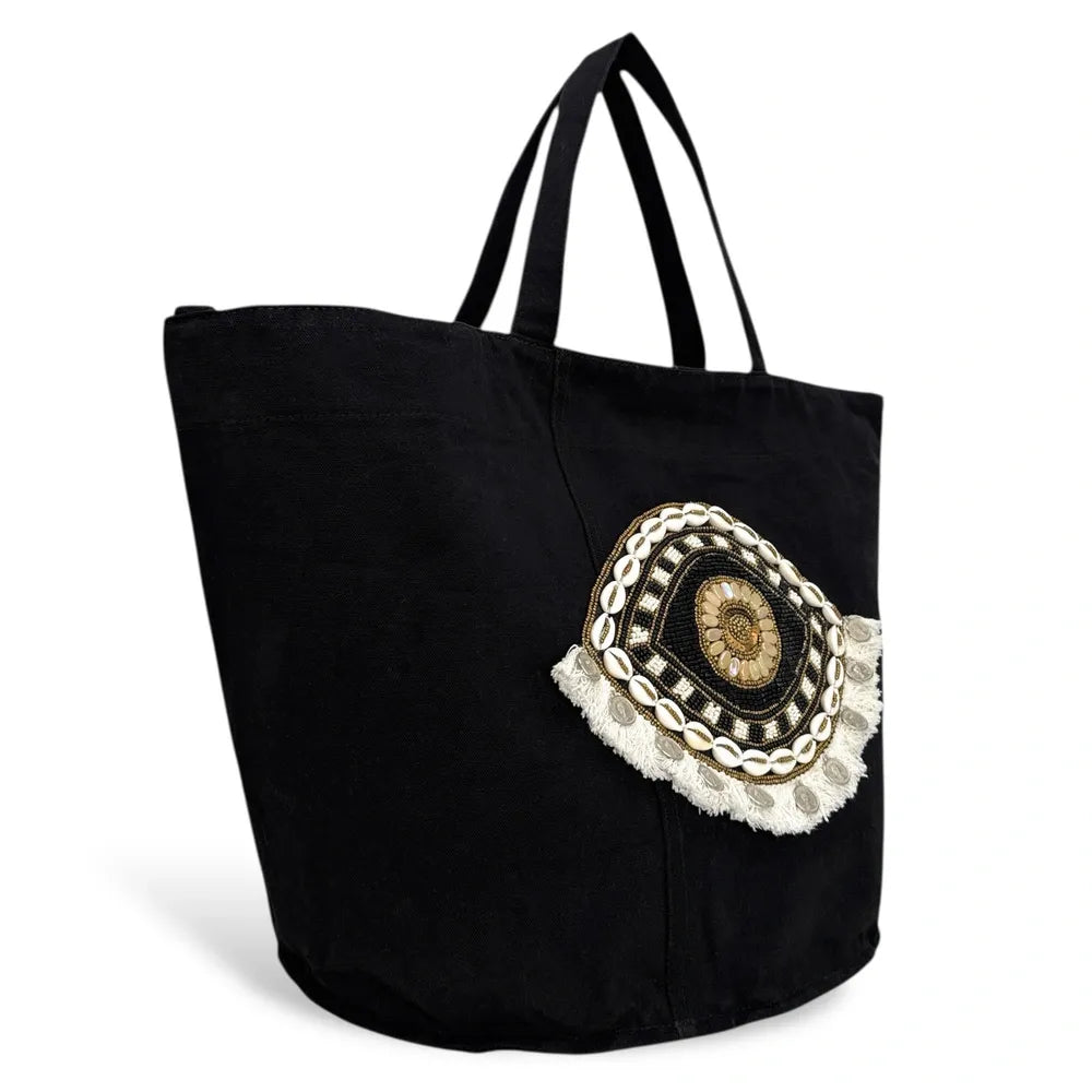 Grand sac en coton et perles I SEA YOU Noir