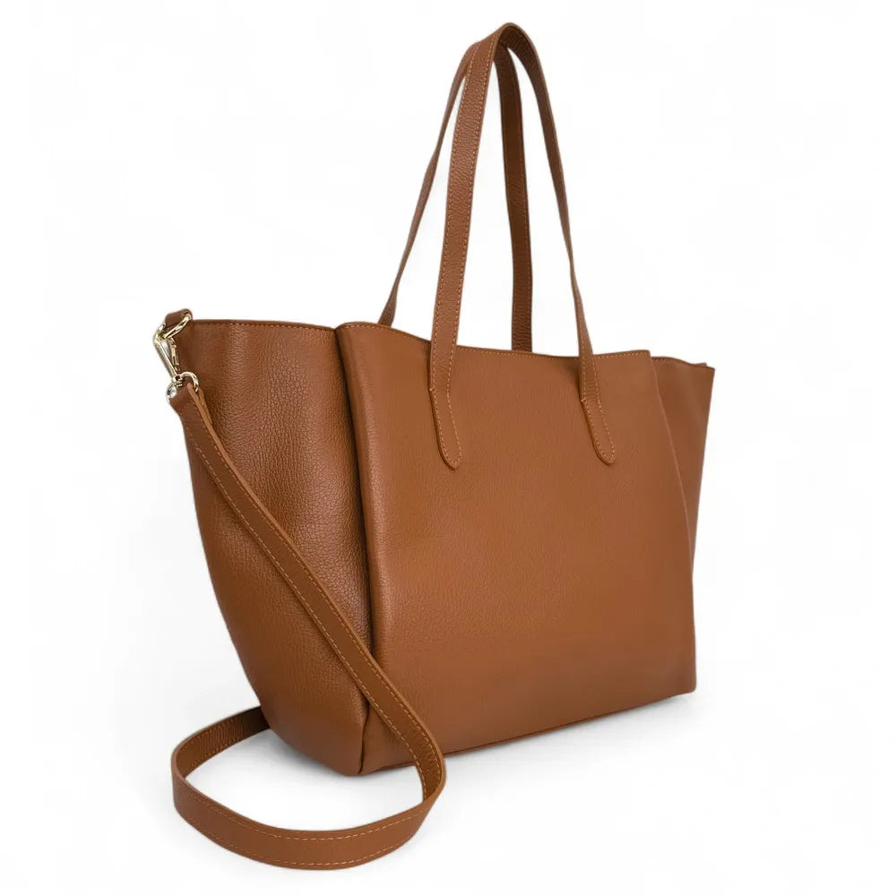Grand sac en cuir grainé TITANIA Camel foncé