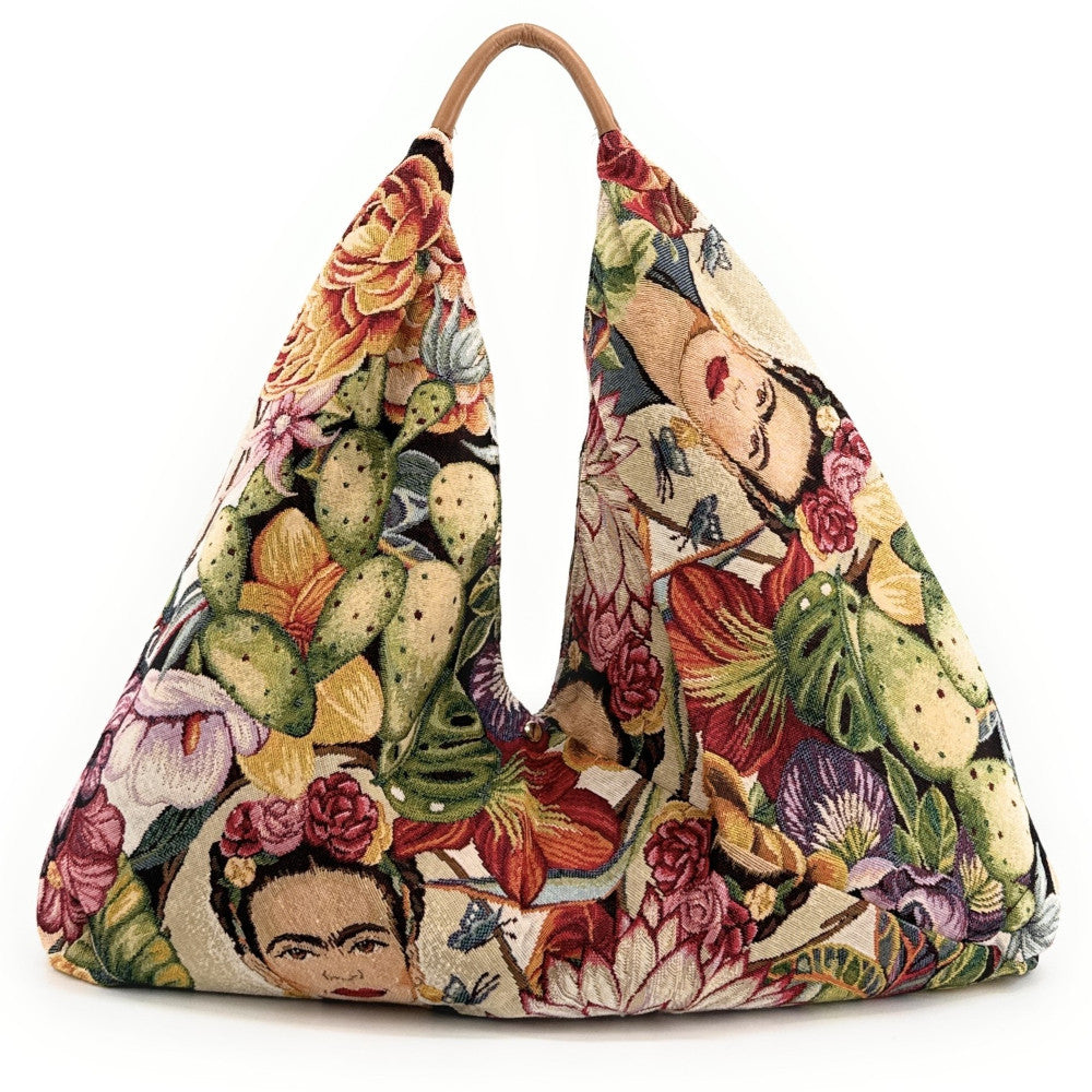 Grand sac hobo en coton tissé et cuir CARMEN multicolore 1