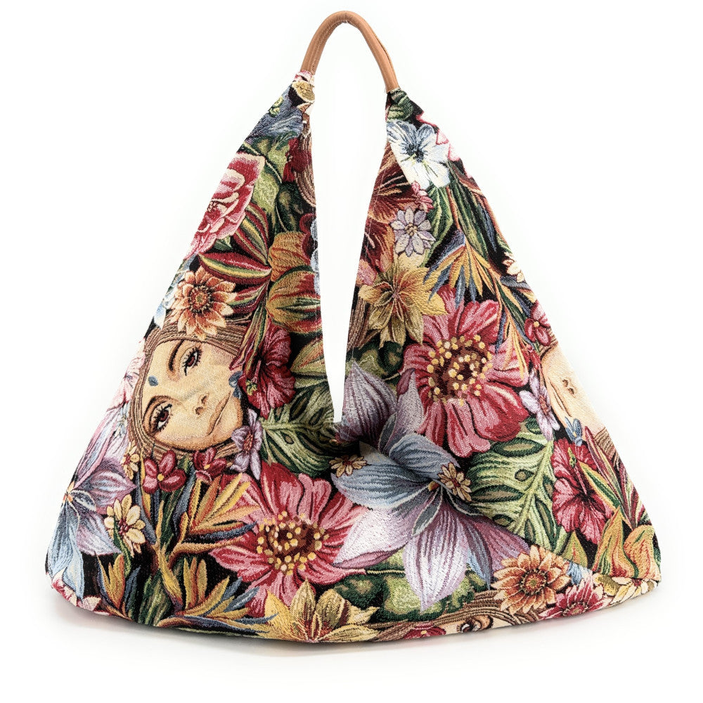 Grand sac hobo en coton tissé et cuir CARMEN multicolore 2